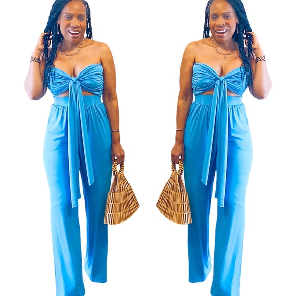 Blue bandeau crop top and pant set - Picture 4 of 6